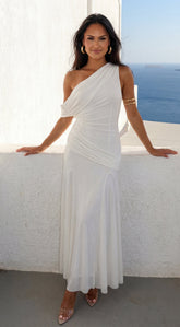Athenya Draped One-Shoulder Maxi Dress - Cream White