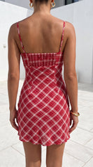 Cherry Lane Plaid Mini Dress - Red