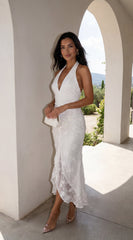 Amalfia Embroidered Halter Maxi Dress - White
