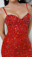 Barletta Rhinestone Multi Gem Studded Maxi Dress - Red