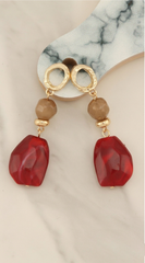 Celeste Stone Beaded Drop Earrings - Red