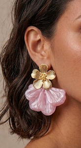 Blossom Marble Resin Flower Dangle Earrings - Pink