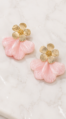 Blossom Marble Resin Flower Dangle Earrings - Pink