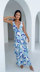 Aurelisse Floral Ruffled Maxi Dress - Floral Blue