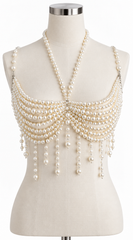 Allure Pearl Fringe Statement Body Chain - White