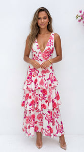 Azélie Floral Tiered Maxi Dress - Pink Multi