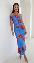 Azura Floral One Shoulder Maxi Dress - Blue Multi