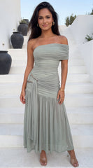 Anastia One Shoulder Maxi Dress - Sage Green