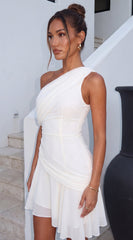 Avenza Draped One Shoulder Mini Dress - Cream
