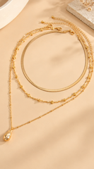 Calista 3 Layered Teardrop Chain Necklace - Gold