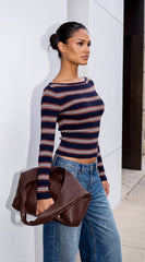 Aurette Stripe Boat Neck Sweater - Navy Multi