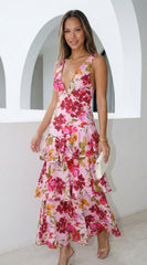 Aurelisse Floral Ruffled Maxi Dress - Floral Pink