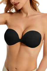 Adhesive Plunge Bra with Back Strap - Black