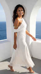 Athenya Draped One-Shoulder Maxi Dress - Cream White