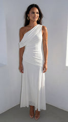 Athenya Draped One-Shoulder Maxi Dress - Cream White
