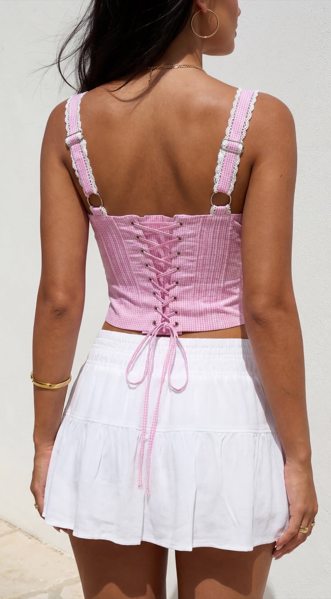 Calypsea Crinkle Gauze Tiered Mini Skort - White