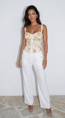 Aurina Relaxed Tie Wide Leg Pants - Cream White