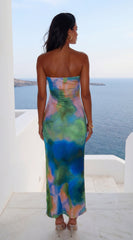 Calypso Tube Multi Color Print Maxi Dress - Green Multi