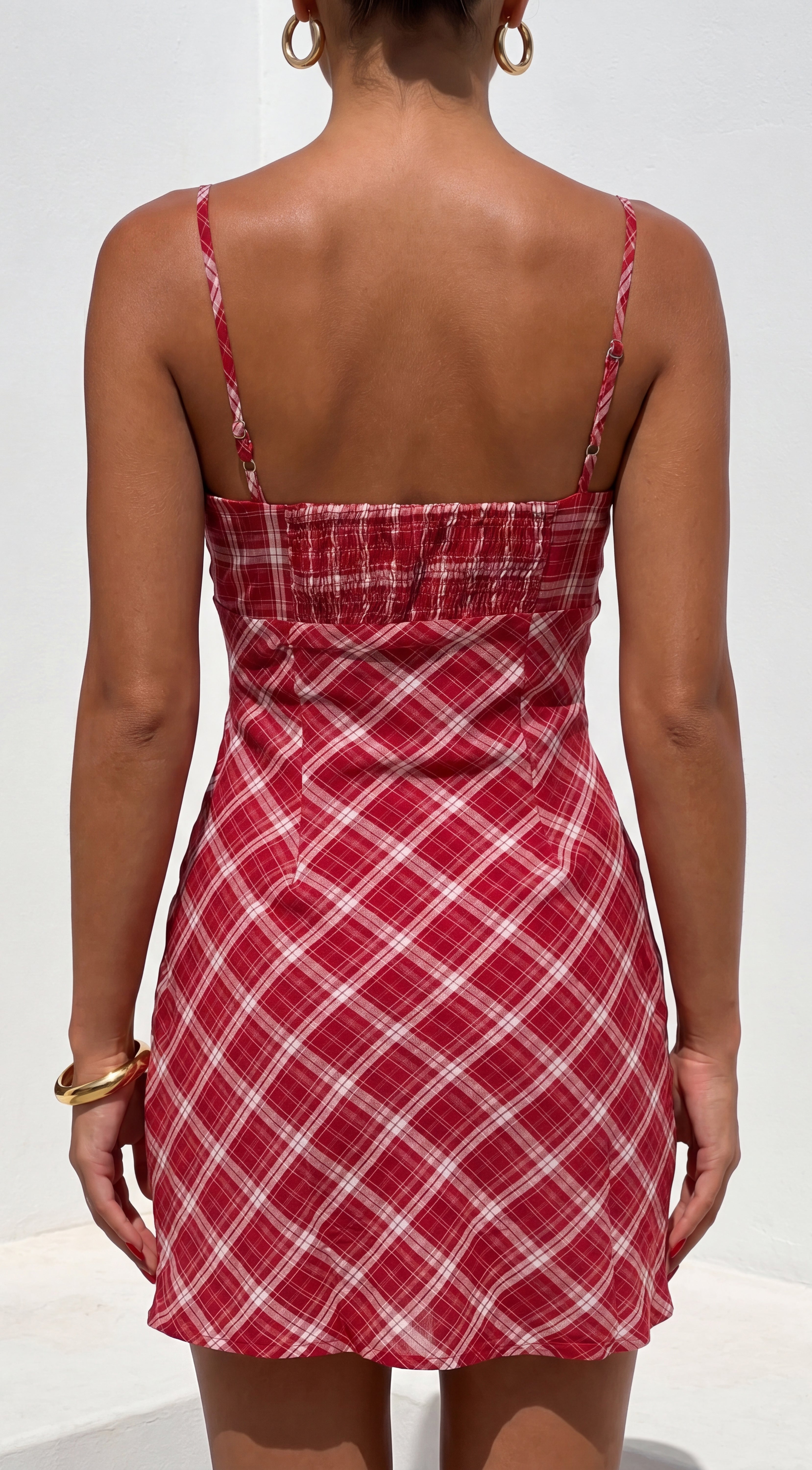 Cherry Lane Plaid Mini Dress - Red