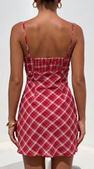 Cherry Lane Plaid Mini Dress - Red