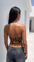 Angie Halter Leopard Print Top - Brown