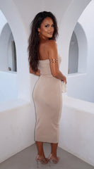 Avalon Ribbed Tube Midi Dress - Stone Beige