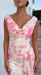 Blush Petal Floral Drape Maxi Dress - Pink Multi
