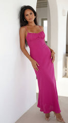 Amelie Ruched Open Back Maxi Dress - Pink