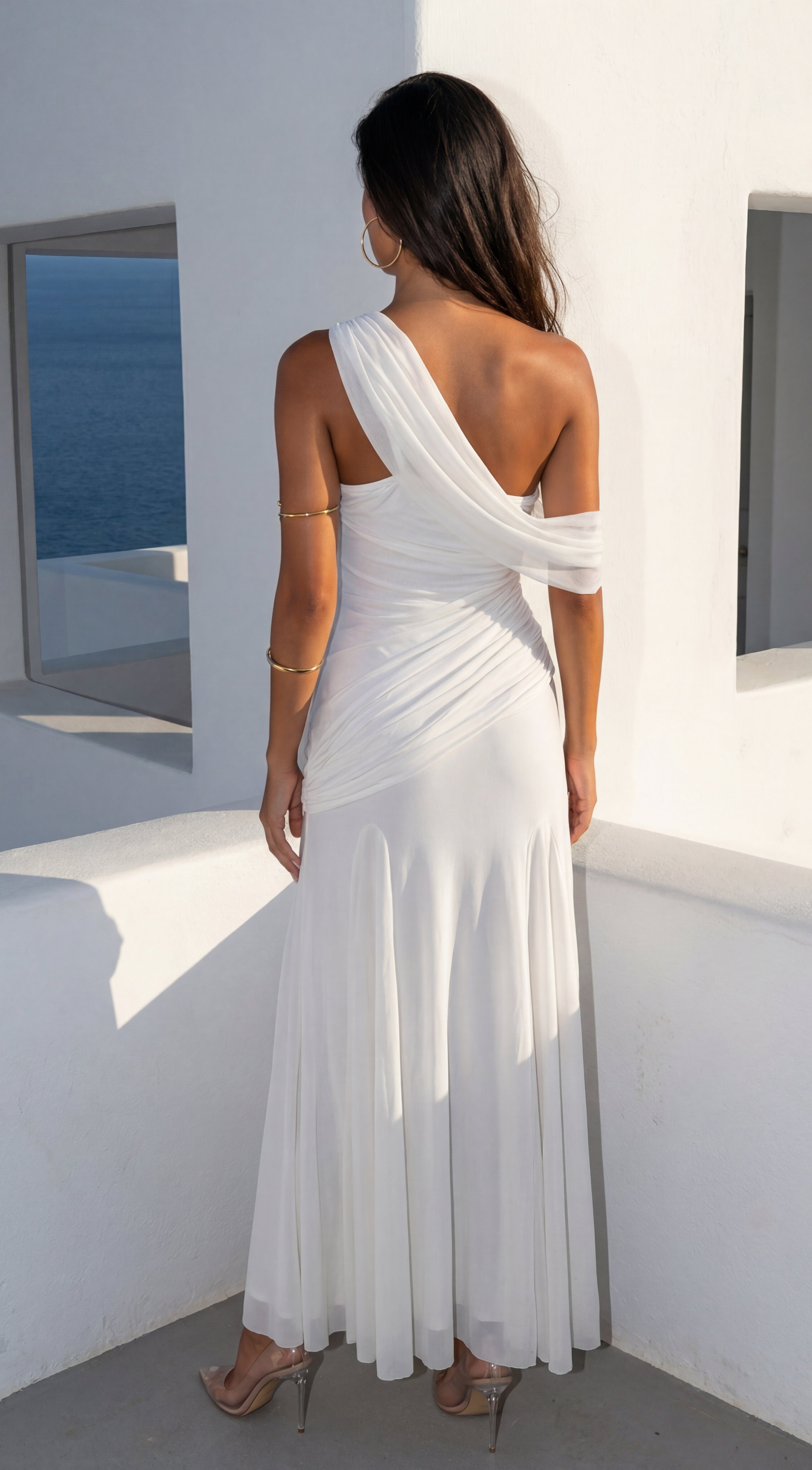 Athenya Draped One-Shoulder Maxi Dress - Cream White