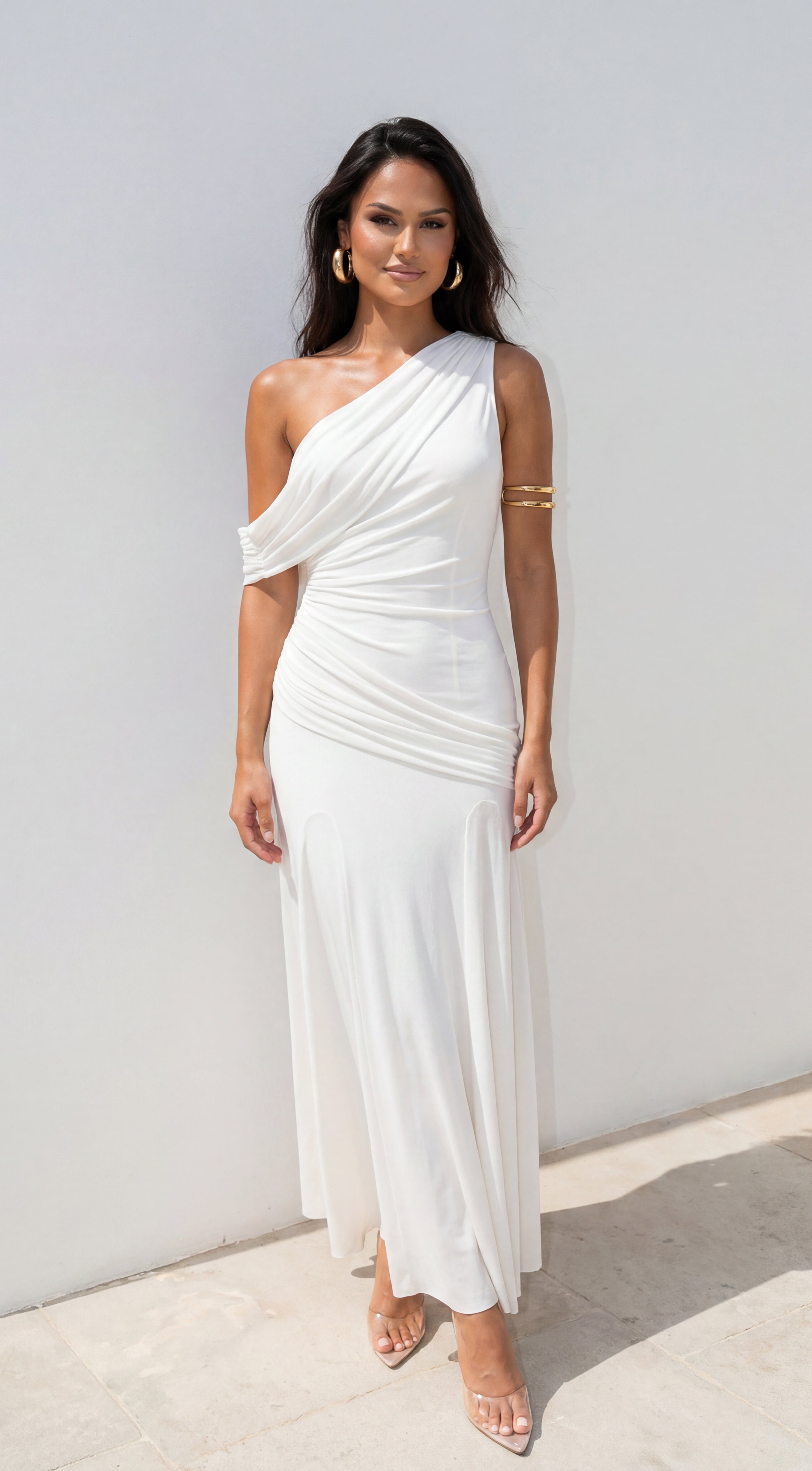 Athenya Draped One-Shoulder Maxi Dress - Cream White
