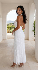 Amalfia Embroidered Halter Maxi Dress - White