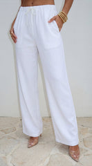 Aurina Relaxed Tie Wide Leg Pants - Cream White