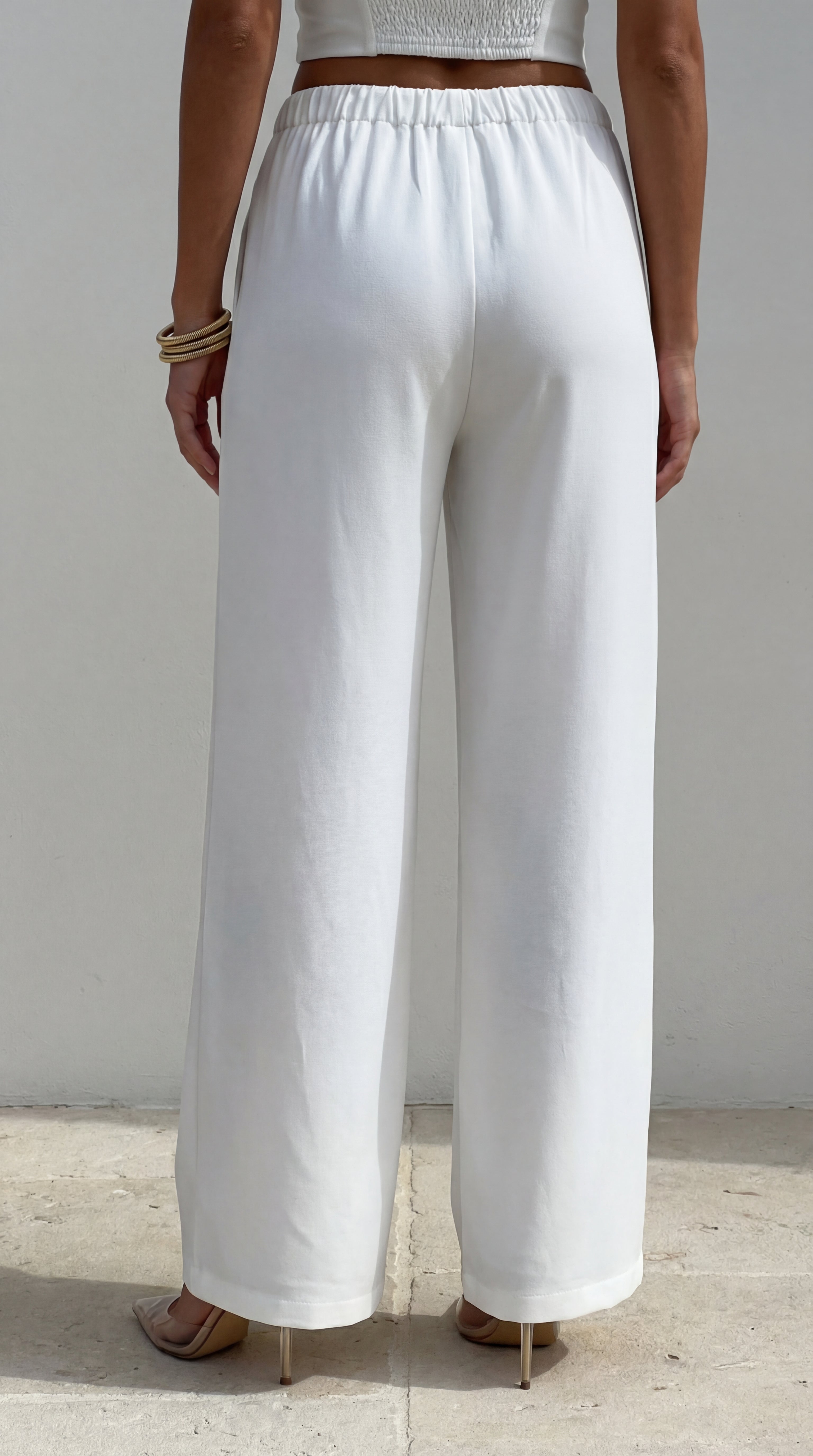 Aurina Relaxed Tie Wide Leg Pants - Cream White