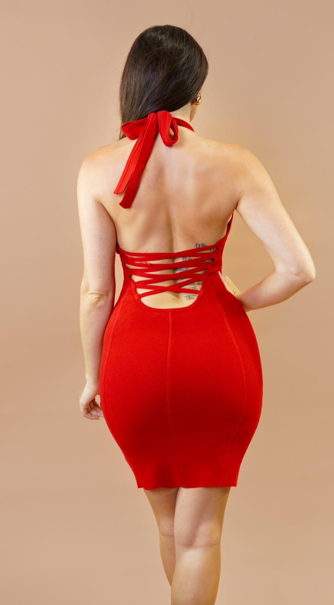 Cintara Knit Halter Neck Mini Dress - Red