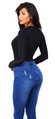 Black Deep V Neck Long Sleeve Bodysuit