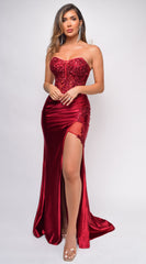 Carina Red Satin Corset Gown