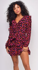 Anahi Black Floral Print Ruffle Mini Dress