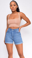 Chase Blue High Rise Cuffed Hem Shorts