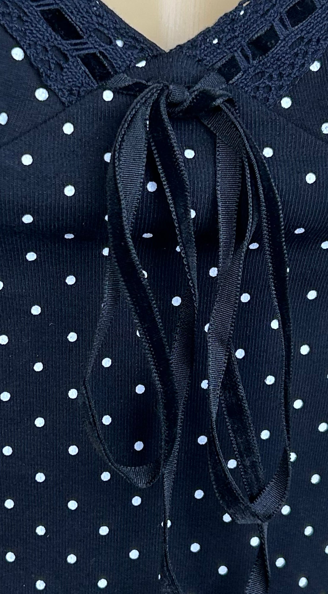 Calyssa Polka Dot Lace Trim Mini Dress - Black