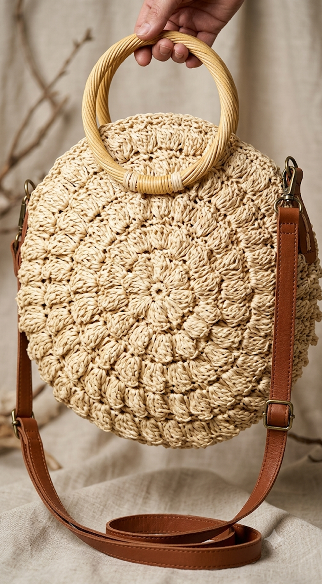 Baha Straw Round Handbag - Ivory