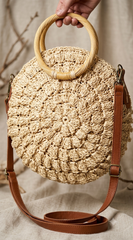 Baha Straw Round Handbag - Ivory
