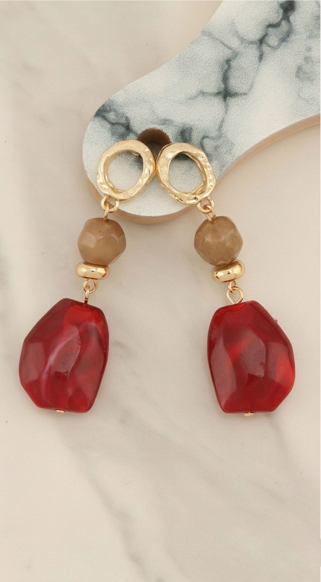 Celeste Stone Beaded Drop Earrings - Red