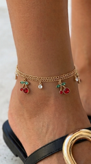 Cherry Stone Cluster Charm Anklet - Gold