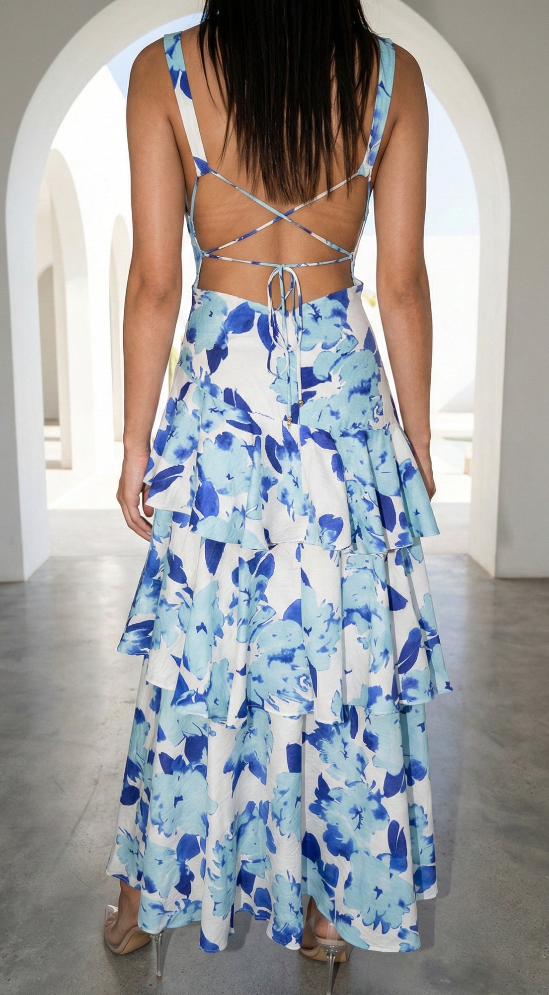 Aurelisse Floral Ruffled Maxi Dress - Floral Blue