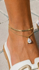 Cece Teardrop Charm Crystal Layered Anklet - Gold