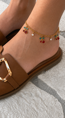 Cherry Stone Cluster Charm Anklet - Gold