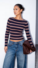 Aurette Stripe Boat Neck Sweater - Navy Multi