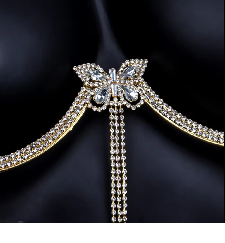 Celestia Butterfly Crystal Bra Chain - Silver