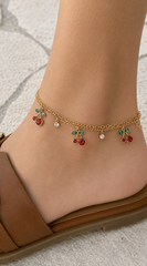 Cherry Stone Cluster Charm Anklet - Gold