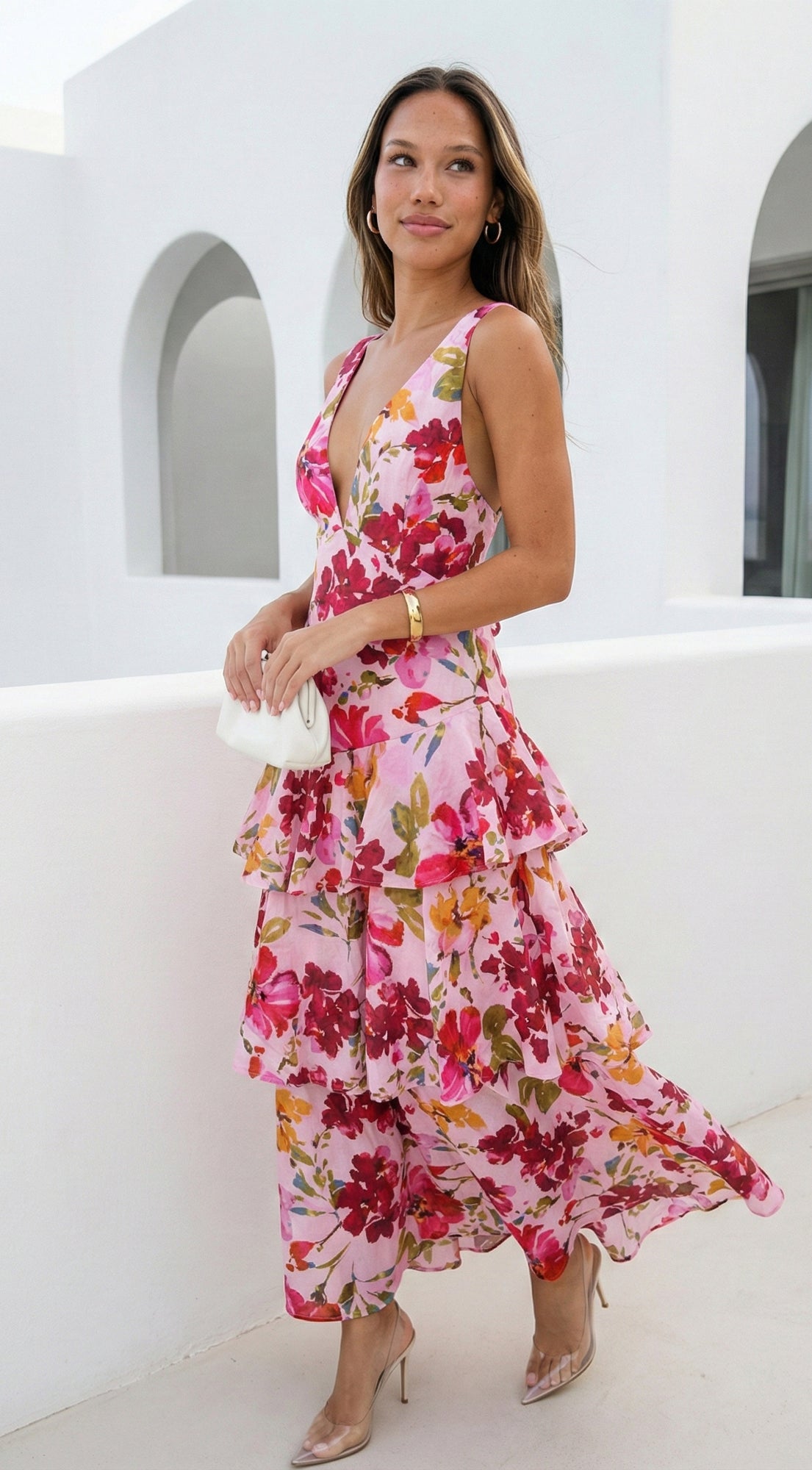 Aurelisse Floral Ruffled Maxi Dress - Floral Pink
